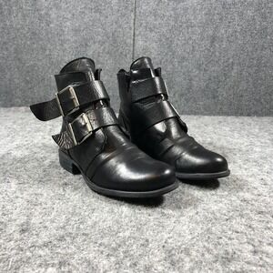 Miz Mooz Limelight Ankle Boots Womens 6 Black Leather Buckle Zip Biker Booties